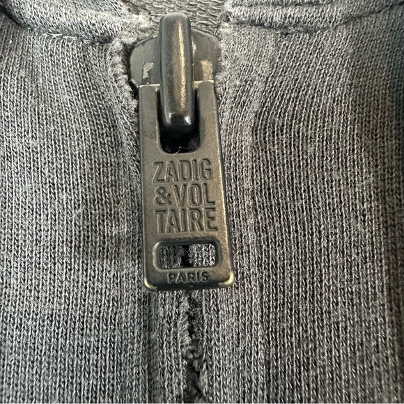 ZADIG & VOLTAIRE Mens Charcoal Gray Zip-Up Cotton-Modal Hoodie Sweatshirt XL - Picture 8 of 12
